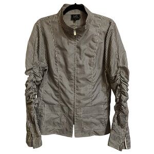 UBU Black & White Gingham Zip Front Light Weight Jacket Windbreaker Size Large